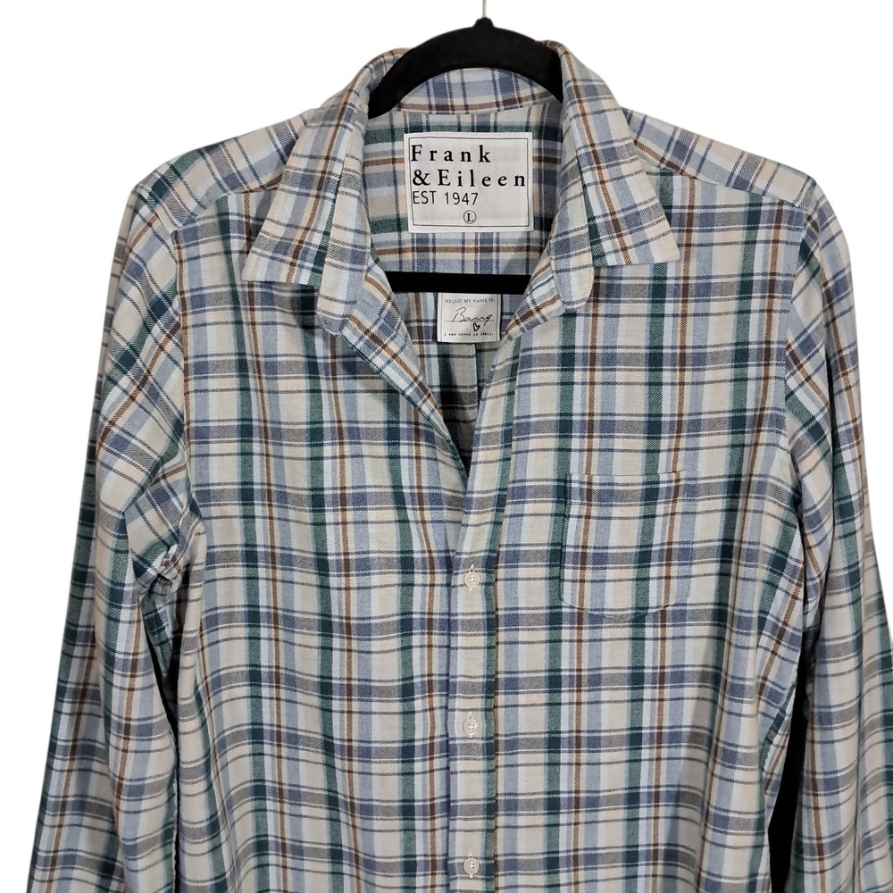 Frank & Eileen Barry Flannel Button Down Women's Large Shirt Blue Plaid Preppy - Picture 3 of 13